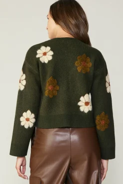 Current Air Daisy Embroidered Sweater KHAKI Discount