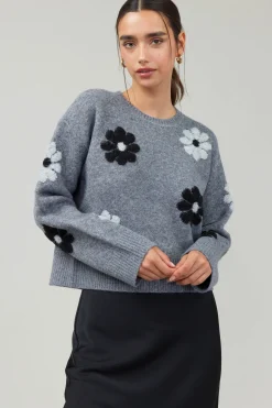 Current Air Daisy Embroidered Sweater MELANGEGREY Discount