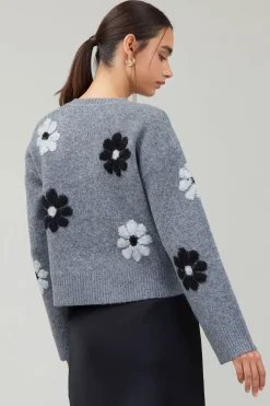 Current Air Daisy Embroidered Sweater MELANGEGREY Discount
