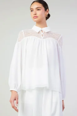 Current Air Elyse Lace Yoke Blouse WHITE Fashion