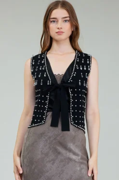 Current Air Embellished Cardigan Vest BLACK Outlet