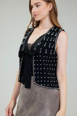 Current Air Embellished Cardigan Vest BLACK Outlet
