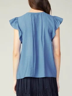 Current Air Embroidered Cap Sleeve Top DENIMBLUE Discount