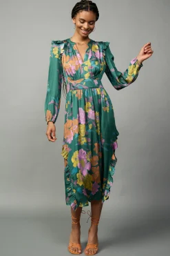 Current Air Emmaline Botanical Midi Dress GREENFLORAL Discount