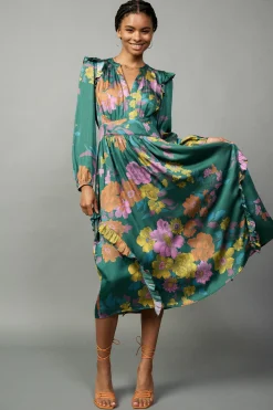 Current Air Emmaline Botanical Midi Dress GREENFLORAL Discount
