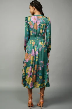 Current Air Emmaline Botanical Midi Dress GREENFLORAL Discount