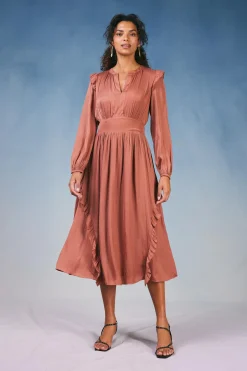 Current Air Emmaline Ruffled Midi Dress CARAMEL Best