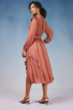 Current Air Emmaline Ruffled Midi Dress CARAMEL Best