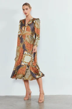 Current Air Emmaline Ruffled Midi Dress BROWNMLT Fashion