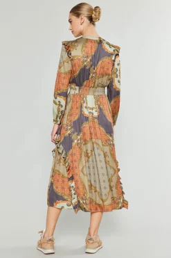 Current Air Emmaline Ruffled Midi Dress BROWNMLT Fashion