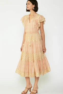 Current Air Everleigh Flutter Sleeve Midi Dress APRICOTMLT Fashion