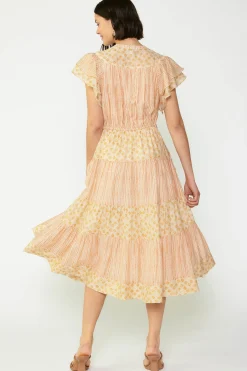 Current Air Everleigh Flutter Sleeve Midi Dress APRICOTMLT Fashion