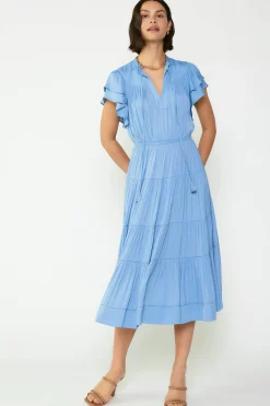 Current Air Everleigh Flutter Sleeve Midi Dress LIGHTDUSTYBLUE Hot