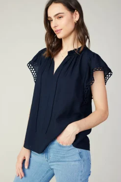 Current Air Eyelet Blouse NAVY Outlet