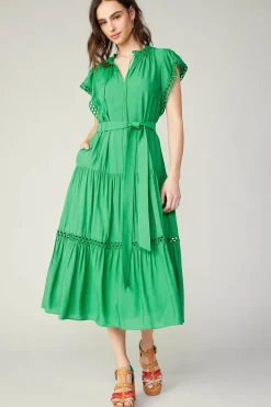 Current Air Eyelet Lace Midi Dress SPRINGGREEN Discount