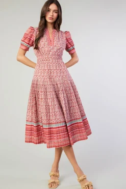 Current Air Floral Bohemian Midi Dress REDMLT New