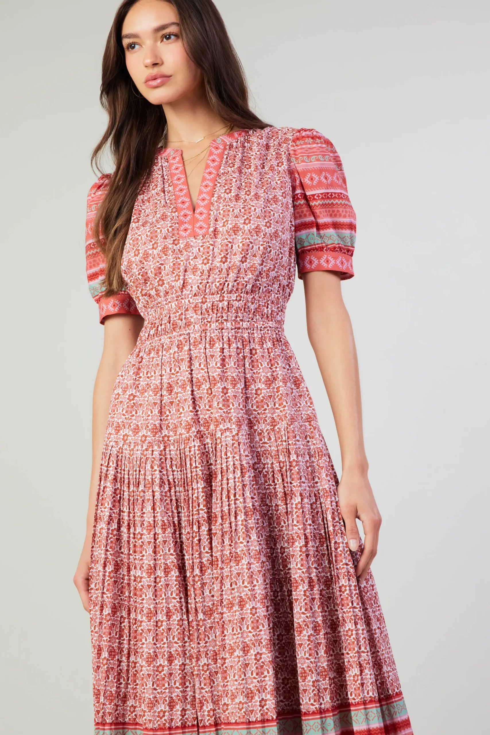 Current Air Floral Bohemian Midi Dress REDMLT New
