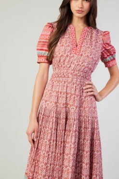 Current Air Floral Bohemian Midi Dress REDMLT New
