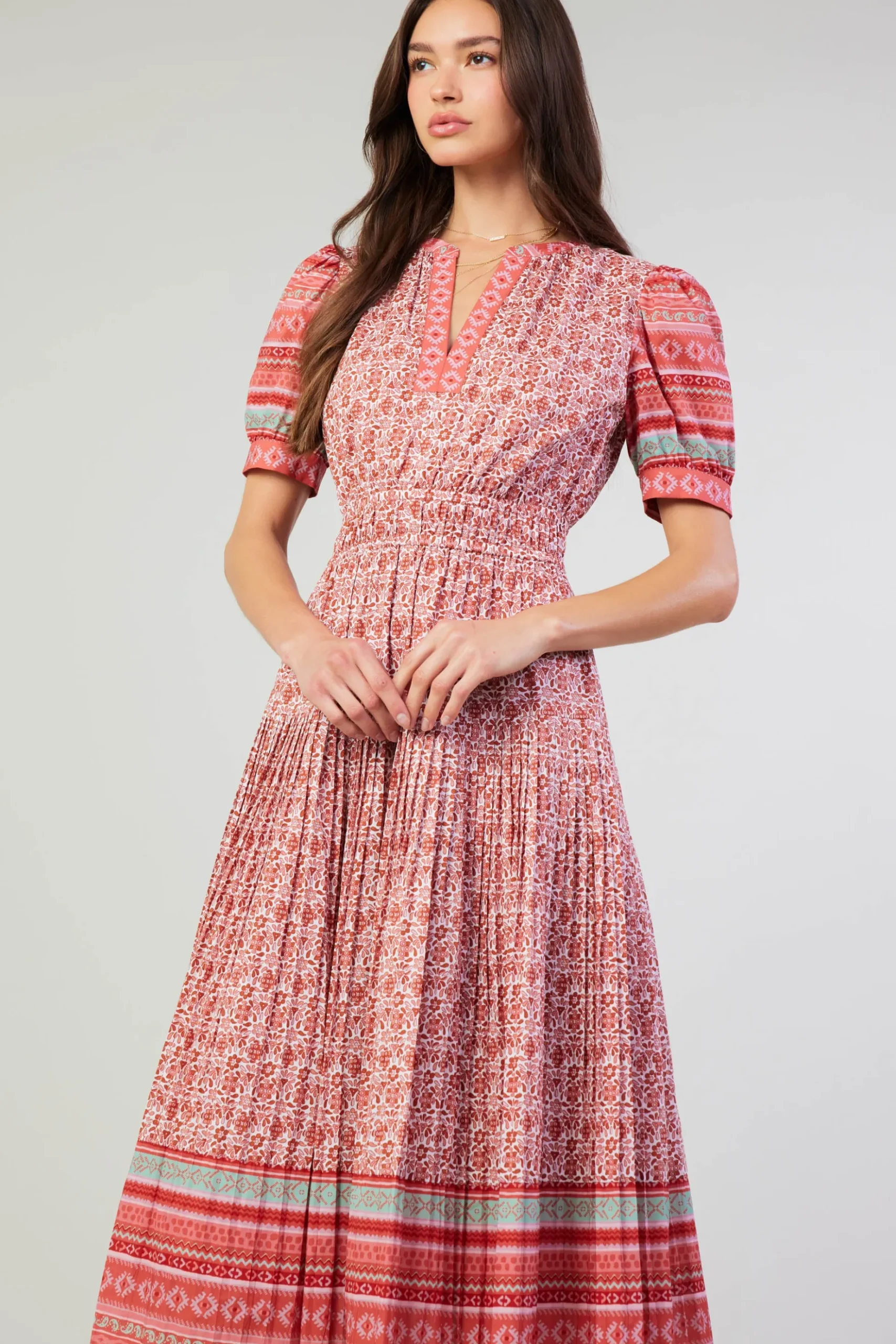 Current Air Floral Bohemian Midi Dress REDMLT New