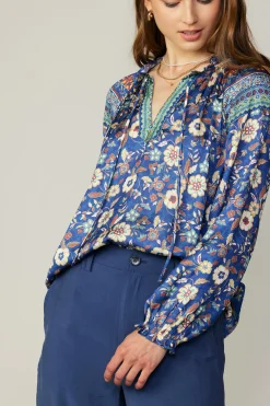 Current Air Floral Border Print Blouse NAVYFLORALMLT New