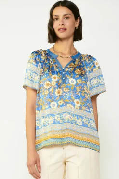 Current Air Floral Border Print Blouse BLUESAND Best