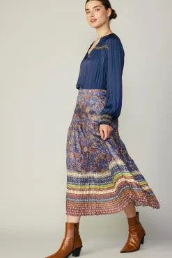Current Air Floral Border Print Midi Skirt BLUEBROWNMLT Online