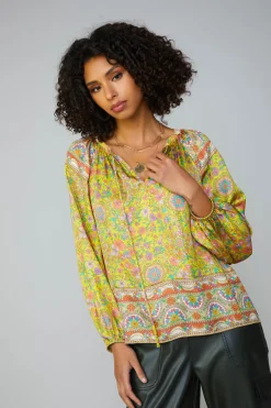 Current Air Floral Border Print Raglan Blouse YELLOWMLT Hot
