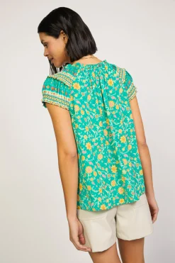 Current Air Floral Border Print Top GREENYELLOWFLORAL Fashion
