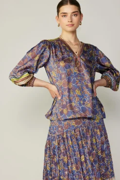 Current Air Floral Border Print Top BLUEBROWNMLT Best
