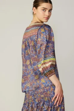 Current Air Floral Border Print Top BLUEBROWNMLT Best