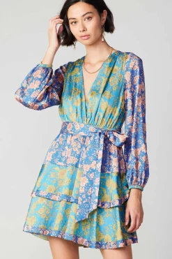 Current Air Floral Colorblock Surplice Mini Dress BLUEMULTIFLORAL Sale