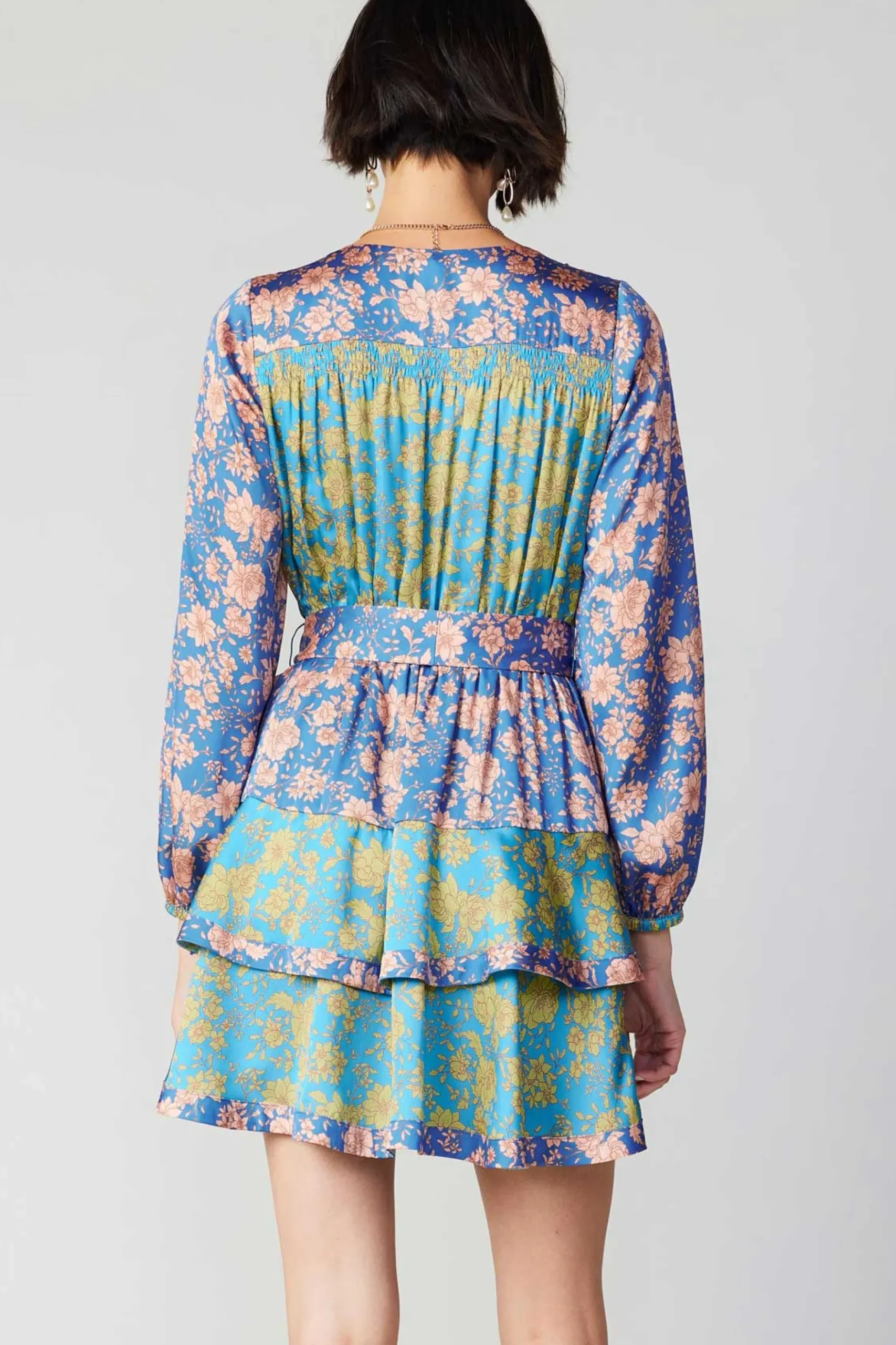 Current Air Floral Colorblock Surplice Mini Dress BLUEMULTIFLORAL Sale
