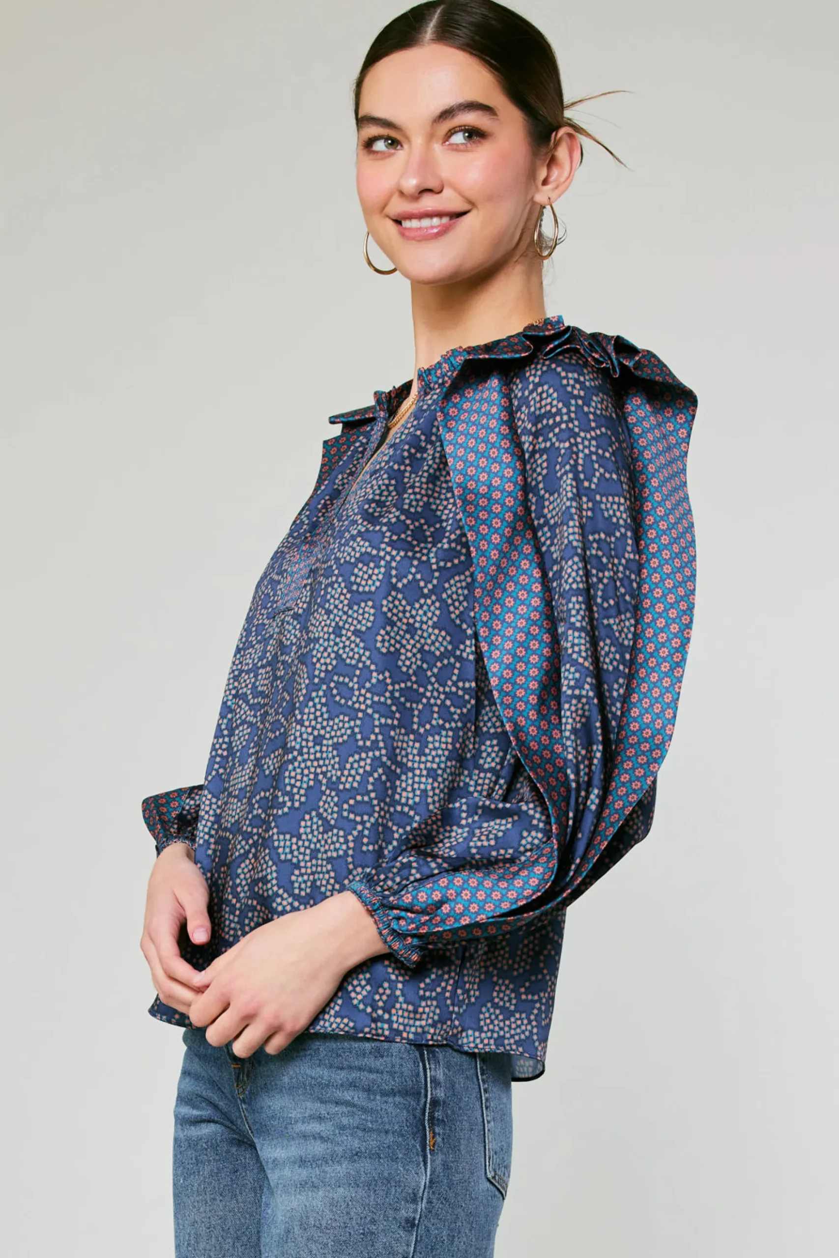 Current Air Floral Constellation Blouse NAVY Discount