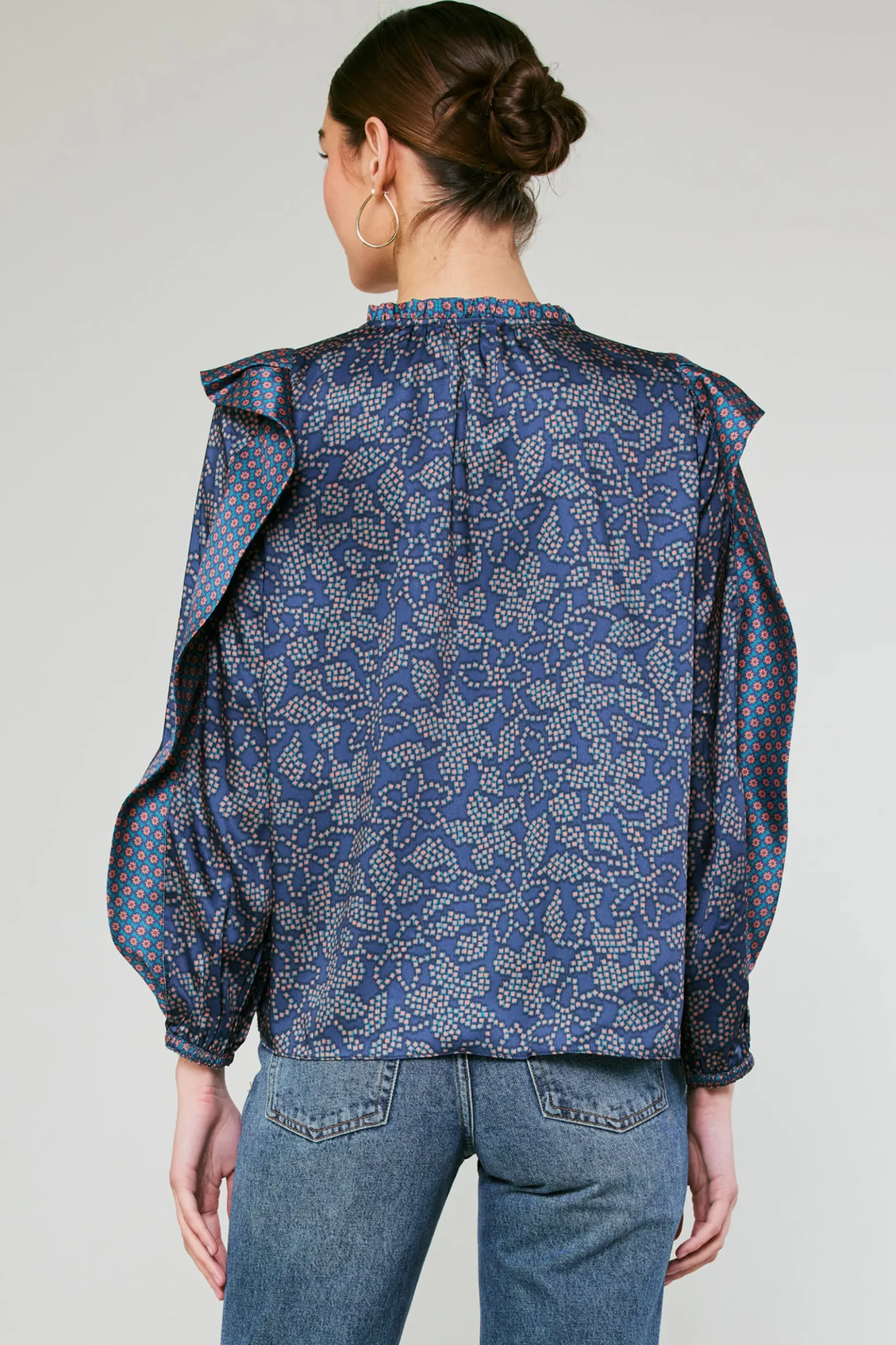Current Air Floral Constellation Blouse NAVY Discount