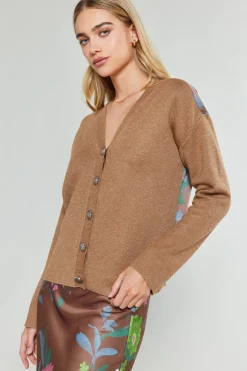 Current Air Floral Contrast Cardigan HAZELNUT New