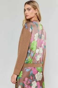 Current Air Floral Contrast Cardigan HAZELNUT New