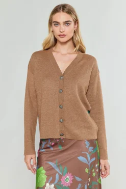 Current Air Floral Contrast Cardigan HAZELNUT New