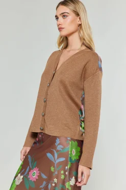 Current Air Floral Contrast Cardigan HAZELNUT New