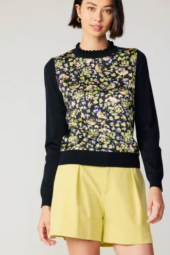 Current Air Floral Contrast Panel Sweater BLACK Fashion
