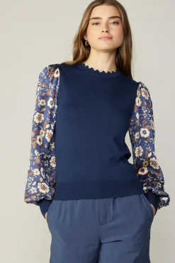 Current Air Floral Contrast Sweater Top NAVYFLORAL Clearance
