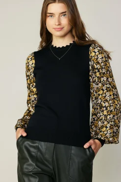 Current Air Floral Contrast Sweater Top BLACKFLORAL Best