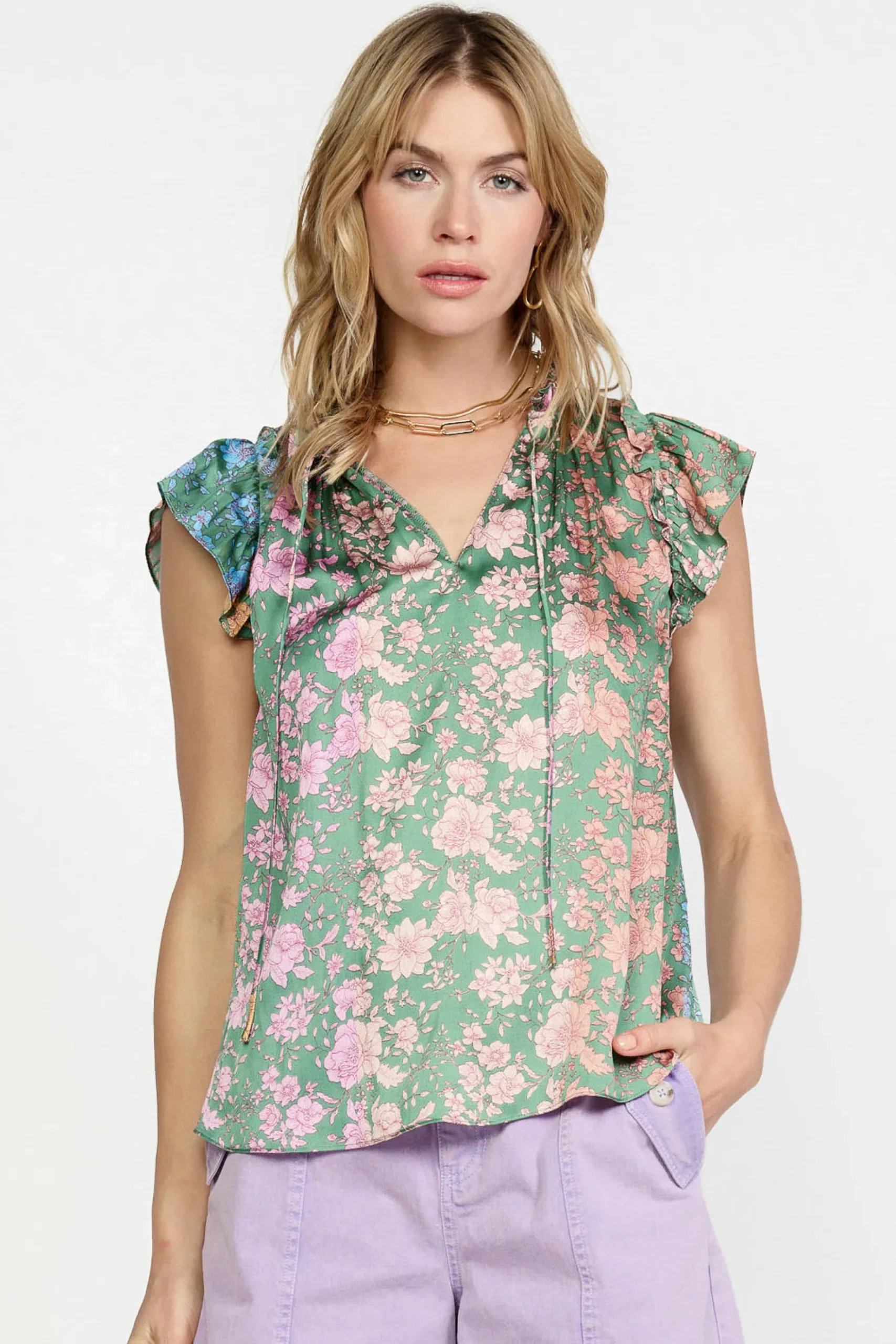 Current Air Floral Gradient Ruffled Blouse FLORALGREENMLT Fashion
