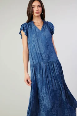 Current Air Floral Jacquard Maxi Dress PARISIANBLUE New