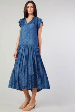 Current Air Floral Jacquard Maxi Dress PARISIANBLUE New