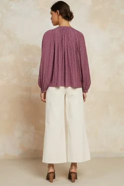 Current Air Floral Jacquard Split Neck Top DRIEDROSE Clearance