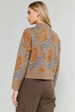 Current Air Floral Jacquard Zip Sweater TAUPEMULTI Best