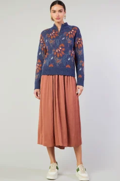 Current Air Floral Jacquard Zip Sweater DENIMBLUE Outlet