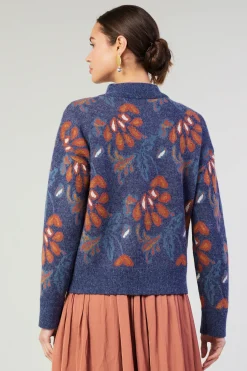 Current Air Floral Jacquard Zip Sweater DENIMBLUE Outlet