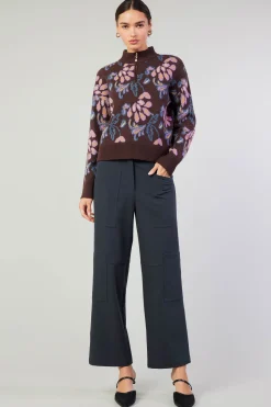 Current Air Floral Jacquard Zip Sweater BROWNMLT Clearance