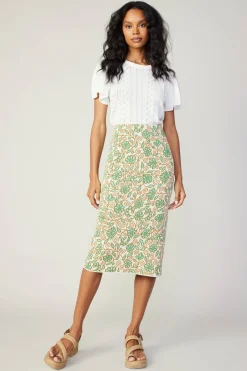 Current Air Floral Knit Midi Skirt GREENMLT Fashion